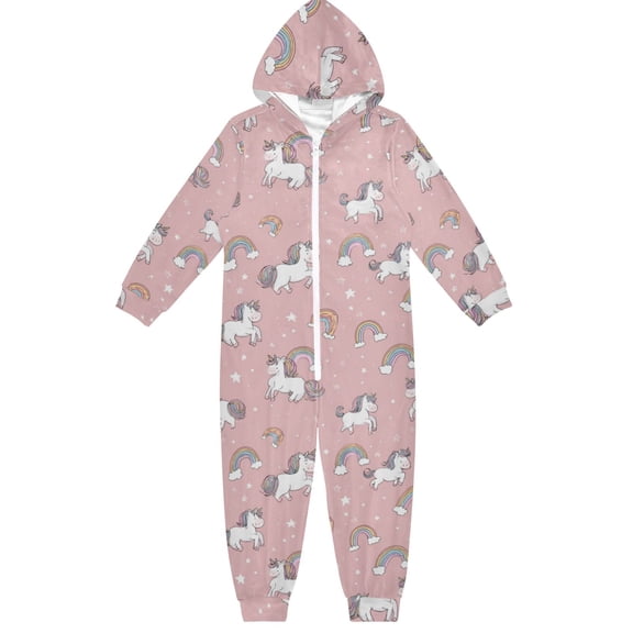 Soft Big Kids Onesie Pajamas Cozy Loose-Fit Jumpsuits for kids with Pockets for Christmas Lounge & Play Cute Unicorn Pattern