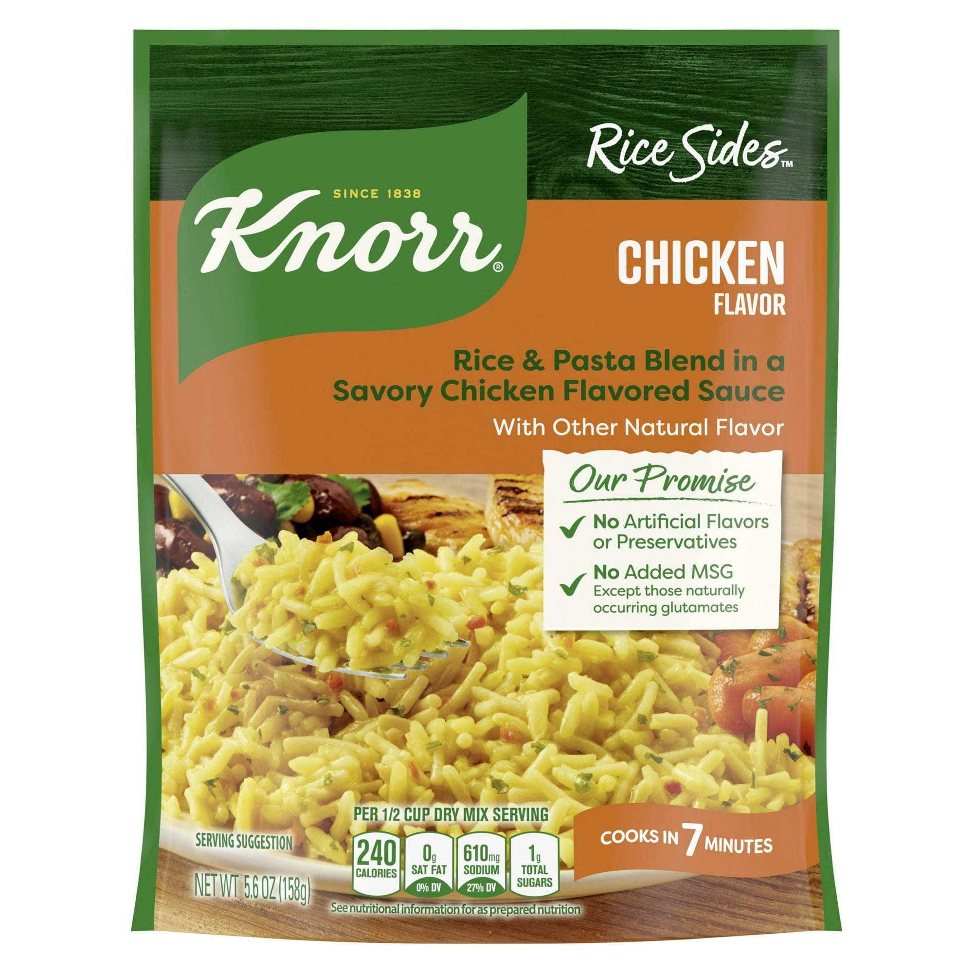 Knorr Chicken Flavor Rice Cooks in 7 Minutes, No Artificial Flavors, 5.6 oz Regular Pouch