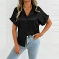 thumbnail image 5 of Annhoo Womens Satin Silk Shirts Button down V Neck Rolled Short Sleeve Tops Turndown Collar Comfy Casual Blouses, 5 of 6