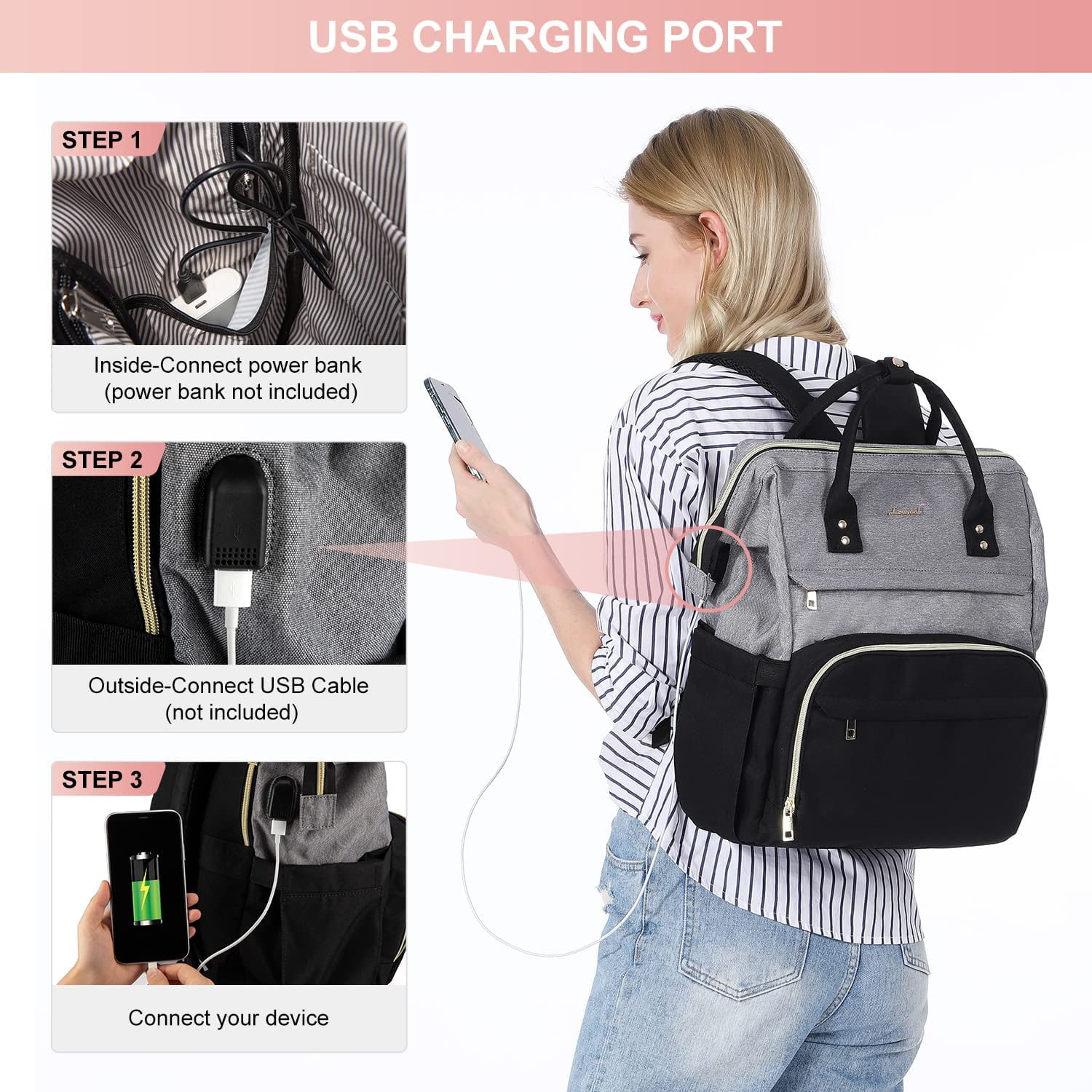 Lovevook Laptop Backpack for Women,17.3" Business Computer Bag Teacher Nurse Backpack Purse with Anti-Thief Pocket, Larger Waterproof Travel Bag College Backpack with USB Charging Port