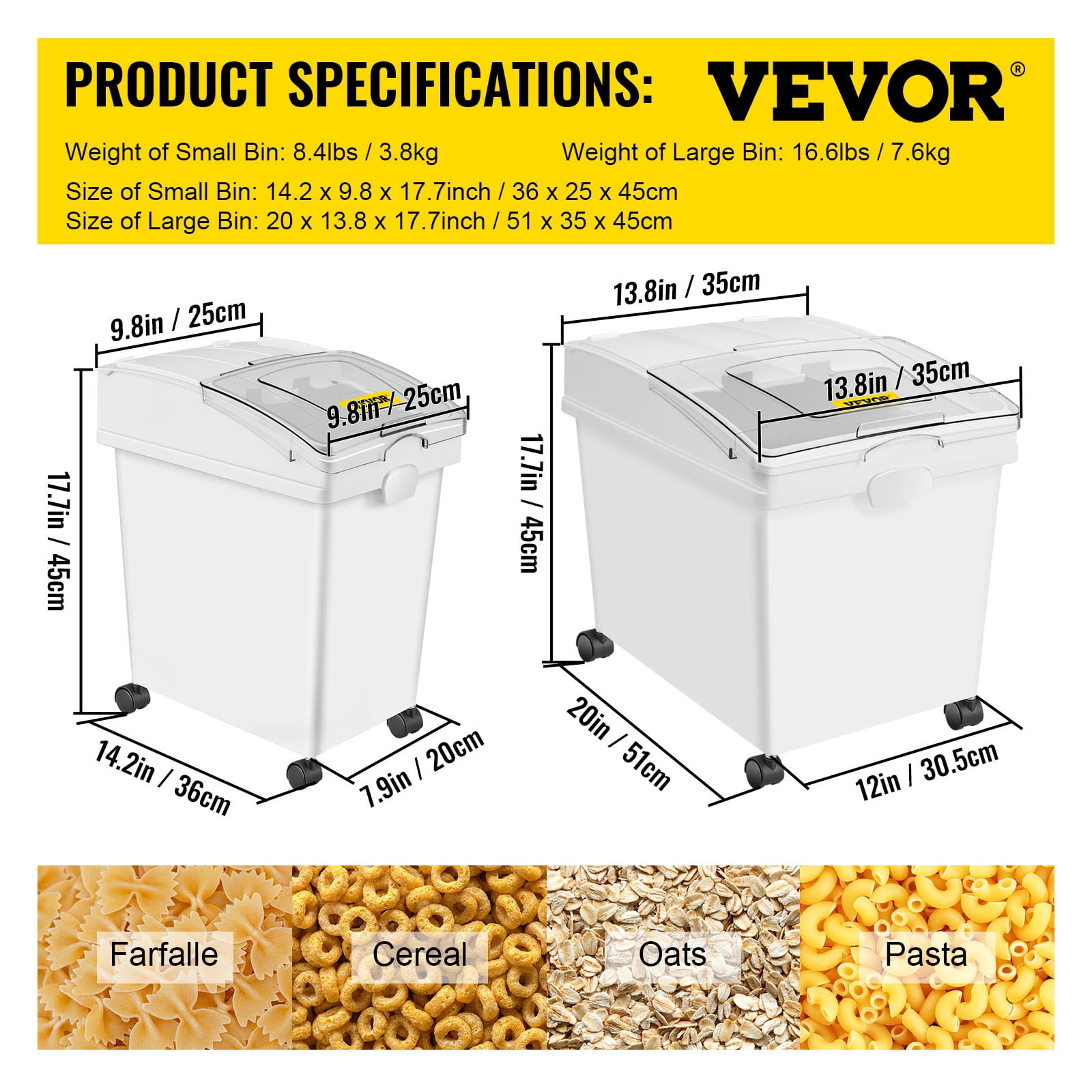 VEVOR Ingredient Storage Bin 11.4+5.8+3.4 Gal. Capacity Shelf-storage  Ingredient Bin 500 Cup Flour Bins with Wheels, White SLMT50L25L15LQ70CV0 -  The Home Depot