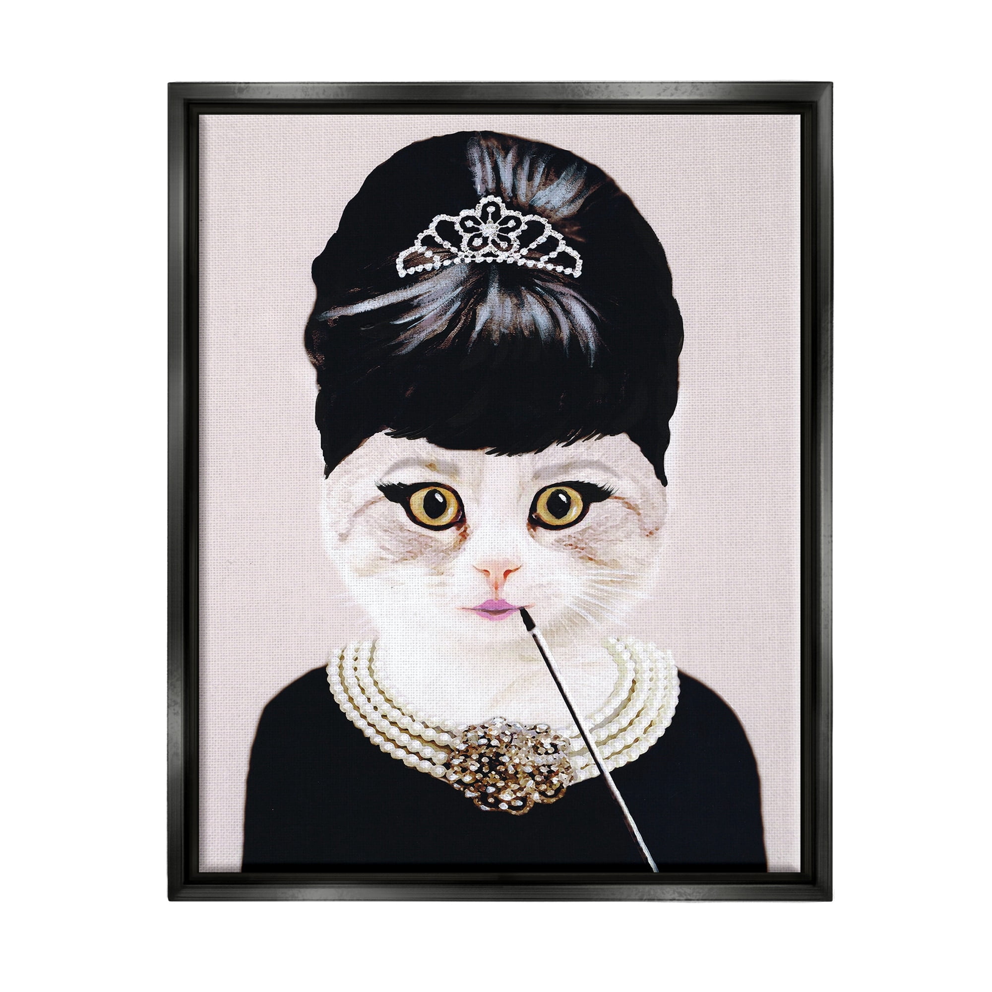 Stupell Industries Fashion Feline Jewelry And Makeup Cat Jet Black Framed Floating Canvas Wall Art, 16x20, by Coco de Paris