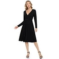 thumbnail image 3 of Danolapsi Women's Casual Wrap V Neck Midi Dress Long Sleeve Smocked Waist Tiered A Line Pleated Flowy Long Dress, 3 of 9