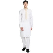 SKAVIJ Kurta Pajama Set for Men Long Sleeve Cotton Party Dress White S