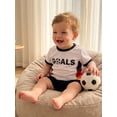 thumbnail image 5 of BemeyourBBs Toddler Baby Boy Game Day Football Outfit Infant Baby Boys Summer Clothes 6 12 18 24 Months 2 3 4 Years Short Sleeve Soccer Letters Print T Shirt Tops with Shorts 2Pcs Set, 5 of 9