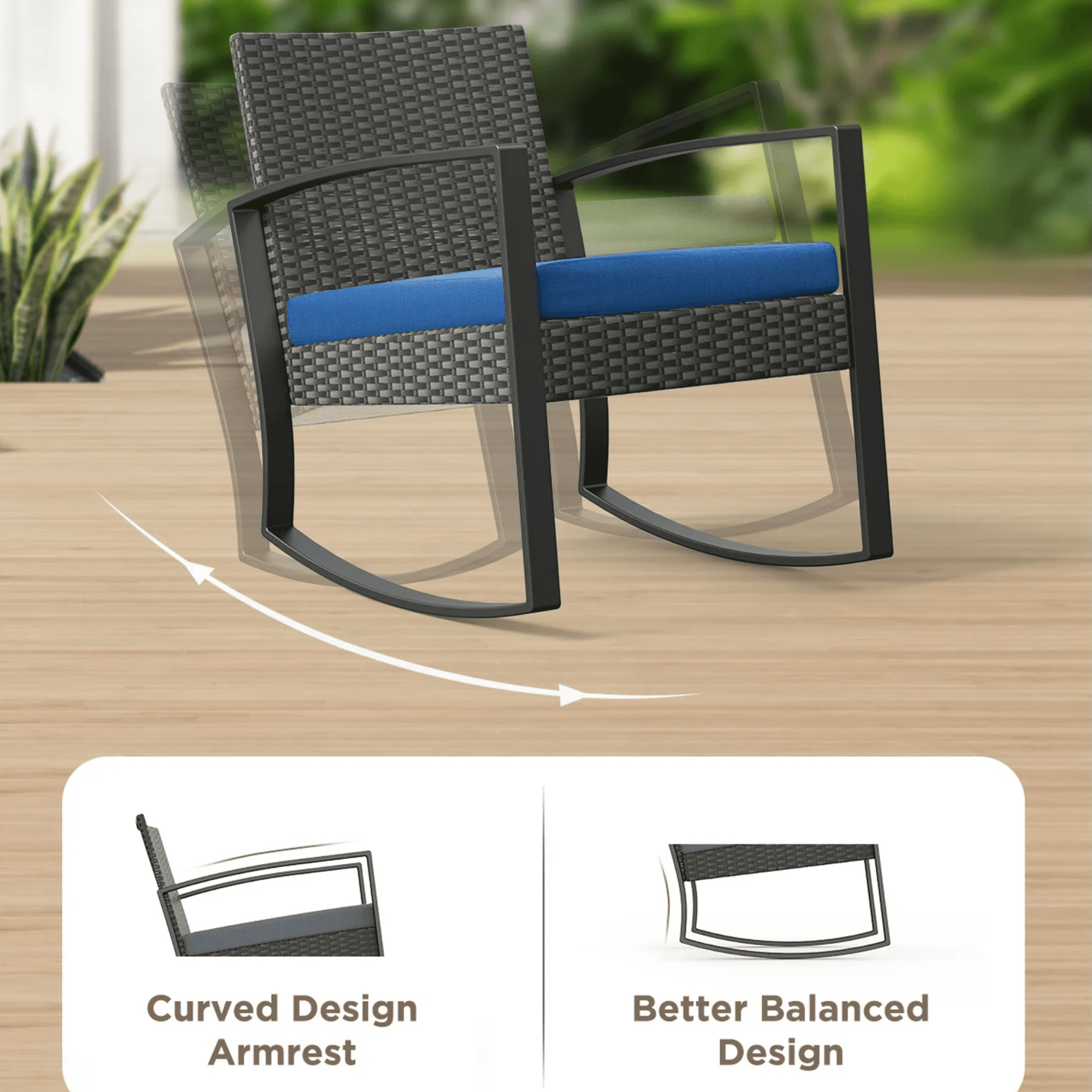 Lofka 3 Pieces Patio Bistro Chairs Set Outdoor Patio Furniture Sets with a Coffee Table, for Patio, Garden and Bistro, Blue Cushion