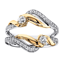 Round Cut White Diamond Enhancer Wrap Guard Women's Engagement Wedding Ring With 925 Sterling Silver 14k Two Tone Gold Finish