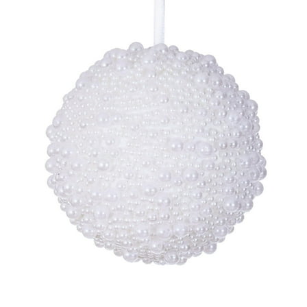 4" White Pearl Ball Ornament 4/Bag
