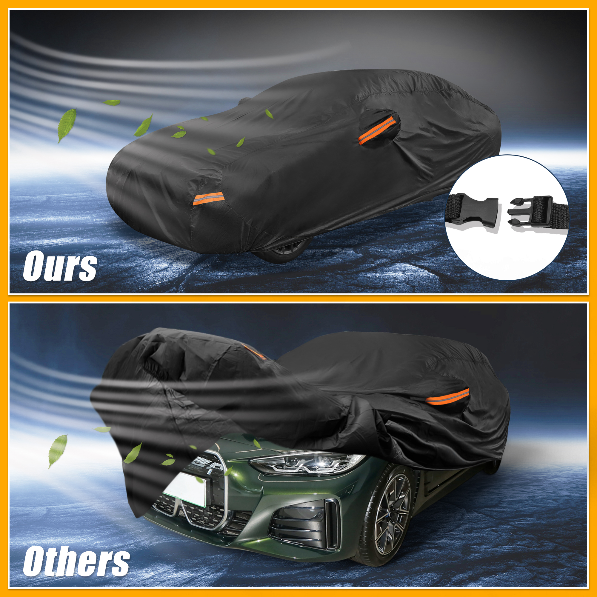 Unique Bargains Car Cover for BMW I4 190T-PU Black with Right Side Zipper
