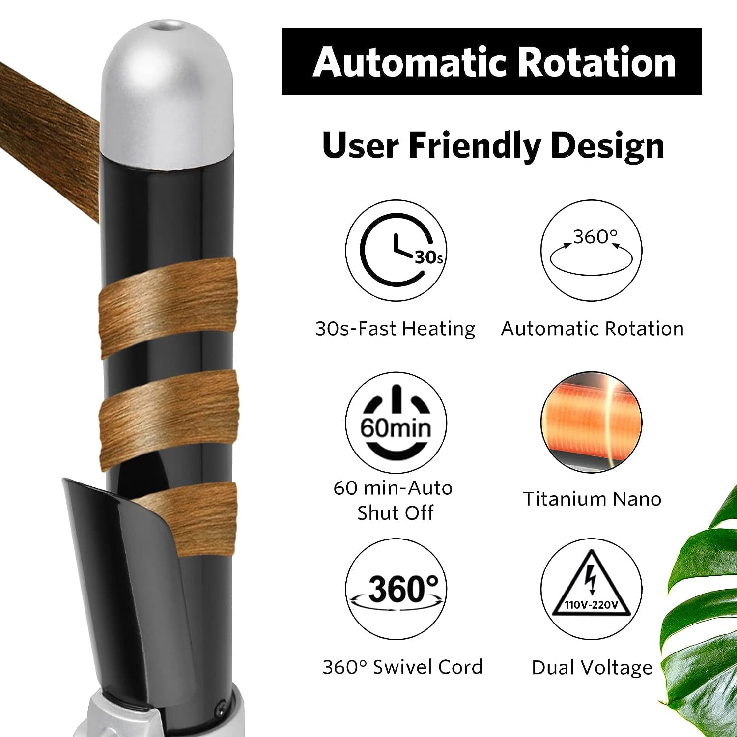 Curling Wand Automatic Curling Iron Automatic Hair Curler Rotating Curling Iron Hair Waver Hair Styling Irons 30s Instant Heat Wand 110-240v