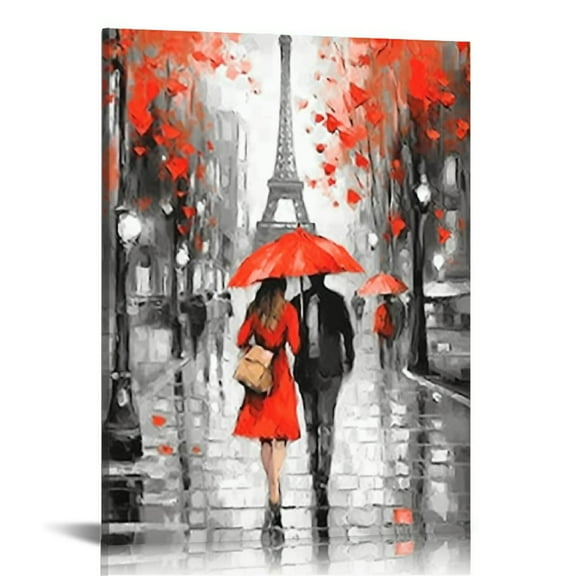 JRXY Canvas Wall Art Decor for bedroom Black and white scenery romanti couples pictures Artwork Ready to Hang for living room Home Decoration painting Paris Eiffel Tower wall decor 12x16 in