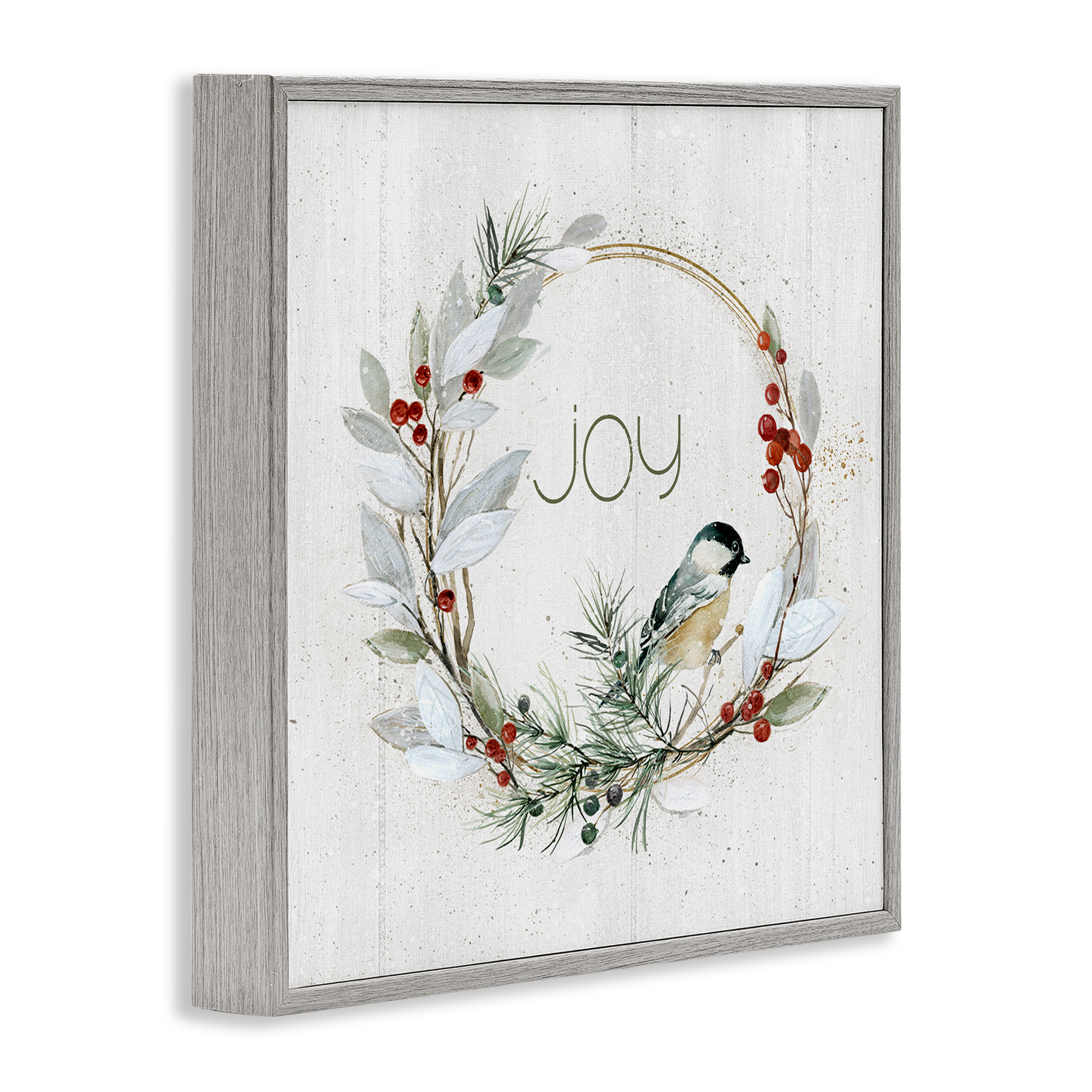 Stupell Industries Simple Joy Winter Wreath Holiday Painting Gray Framed Art Prints Wall Art, 17 x 17