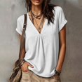 thumbnail image 6 of WGRFFH Linen Tops for Women Short Sleeve V Neck Dressy Blouses Comfy Breathable Hawaiian Tees Loose Tunic Blouses 2026 Pleated Tshirts Casual Lightweight Summer Vacation Clothing White, 6 of 7