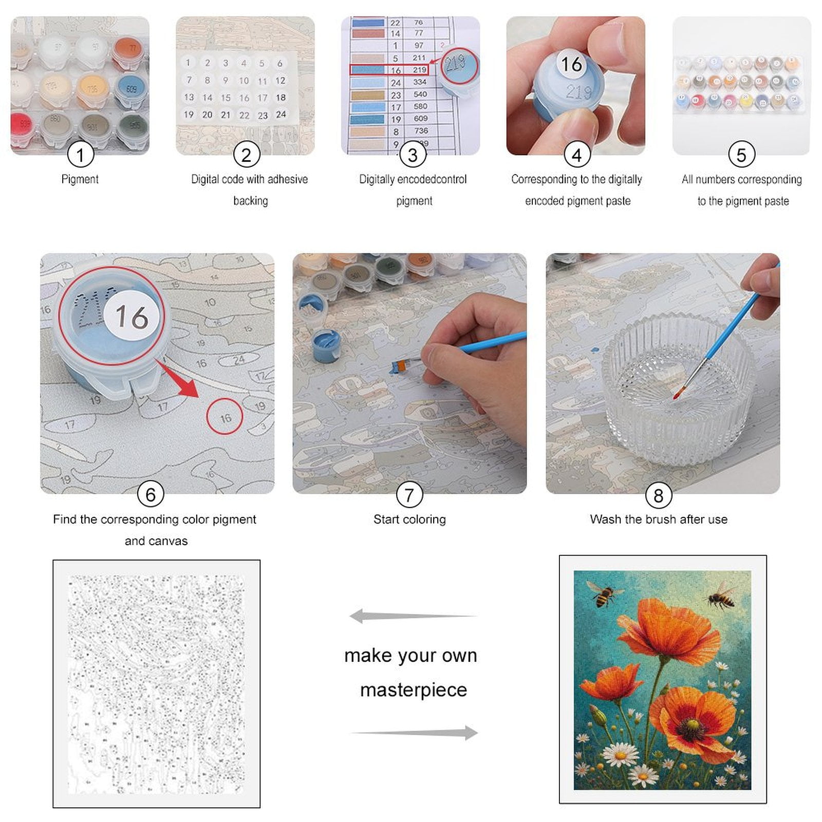 Paint By Numbers Kit for Adults Beginner - DIY Orange Poppies Bees Daisies Garden Canvas Painting Kits for Adults, Frameless Paint By Number for Adults for Home Wall Decor 16x20 Inch