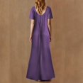 thumbnail image 6 of Fengqque Women's Fashion Casual Plus Size Solid Color Short Sleeve V-neck Long Dress Purple 8(L), 6 of 7