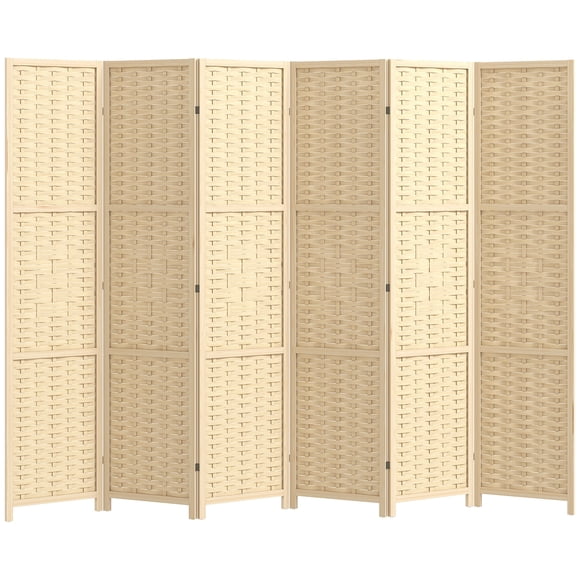 HOMCOM 6-Panel Room Divider, 5.6 FT Wall Divider, Natural Wood
