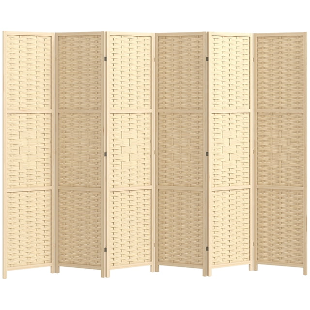 HOMCOM 6-Panel Room Divider, 5.6 FT Wall Divider, Natural Wood