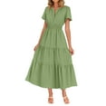 thumbnail image 4 of LNWUY Women's Summer Floral Boho Maxi Dress Wrap Short Sleeve V Neck Ruffle A-Line Flowy Wedding Guest Long Dresses Green XXL, 4 of 9