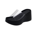 thumbnail image 2 of Walking Sandals Women,Wedge Sandals,Women's Clear Strap Wedges Platform Sandals Classic Fish Mouth Memory Foam Slip-On Height Increase Slides Sandals Summer Casual Beach Walking Slippers,Black,5.5, 2 of 5