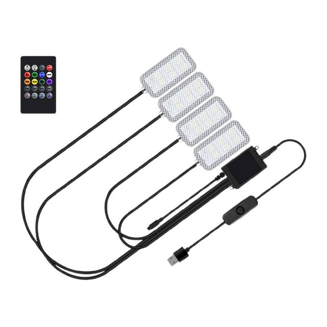 USB Powered LED Car Atmosphere Footwell Light Kit, 4-Piece Interior Strip Lights with Cigarette Lighter Plug, Multi-Color Ambiance for Auto Decor