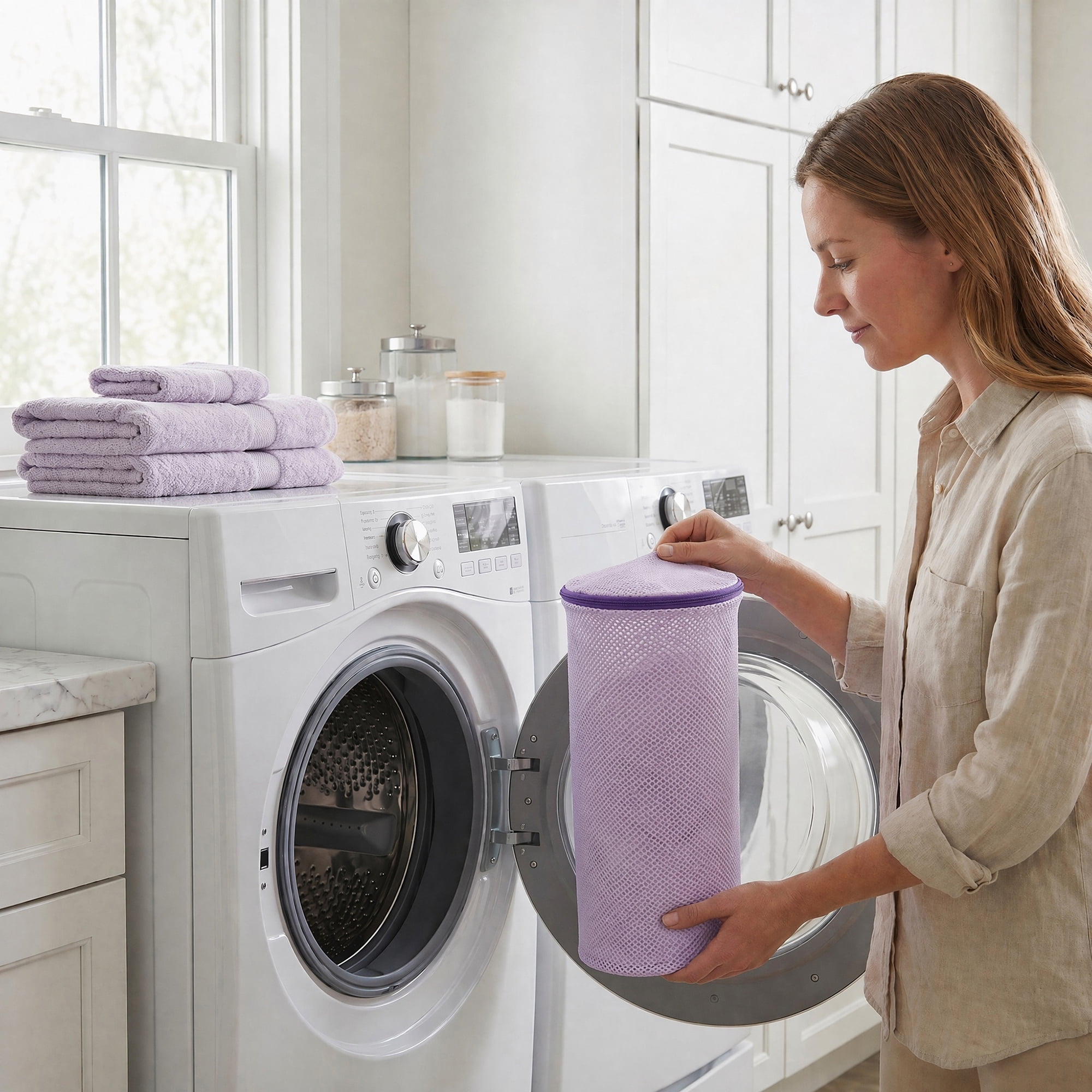 Unique Bargains 2 Pack Polyester Zippered Shoe Bag for Washing Machine Purple 6.7"x15"