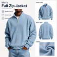 thumbnail image 2 of Full Zipper Jackets for Men Waffle Knit Zip Mock Neck Sweatshirt No Hood Casual Loose Fit Solid Color Long Sleeve Lightweight Fall Jackets, L, 2 of 10