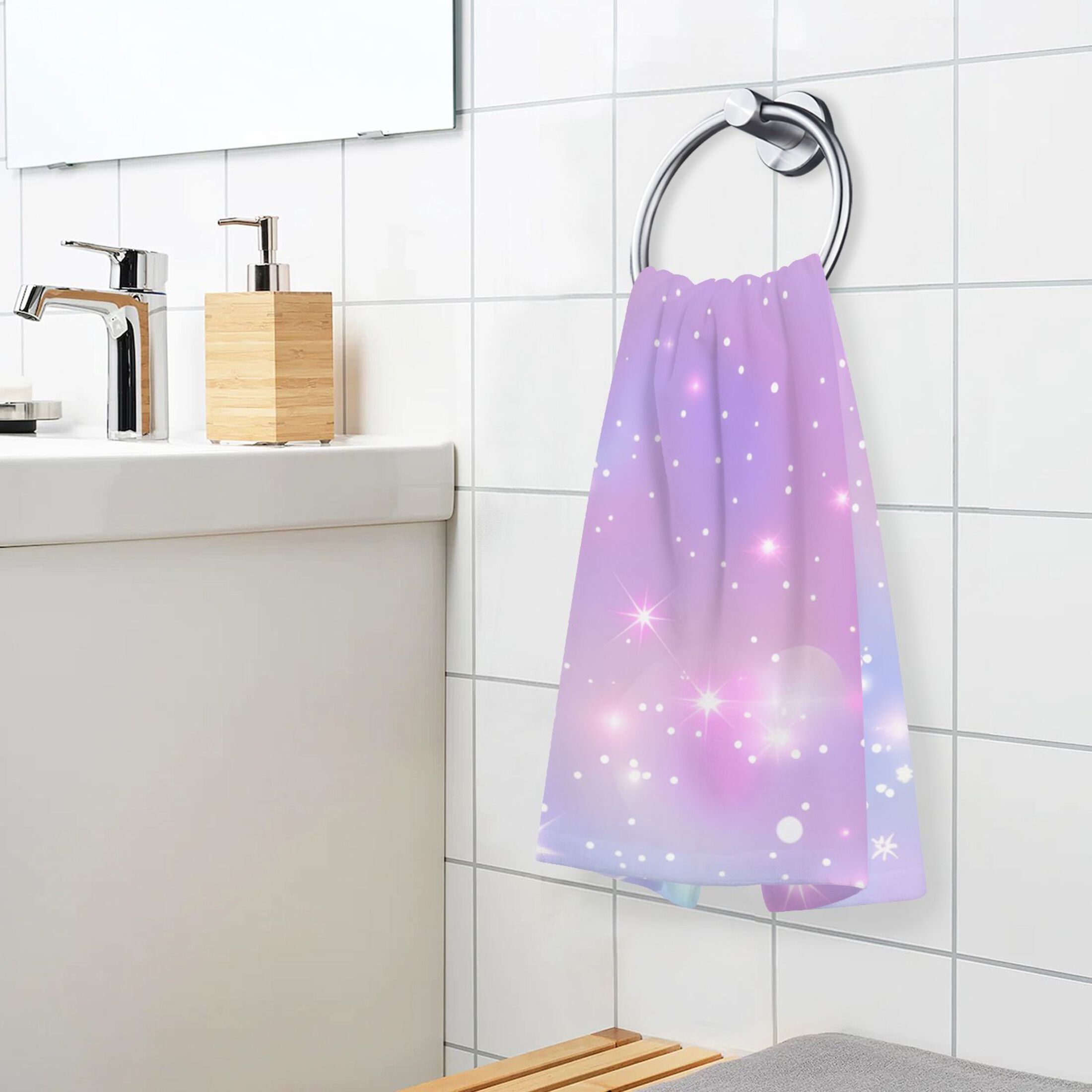 Pink Sky with Stars 2 Pcs Hand Towel Set Cotton Absorbent Soft Face Towels Bath Towels for Bathroom Kitchen Shower Hotel Decor 16"x28"