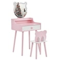 thumbnail image 2 of Zimtown Kids Vanity Princess Dressing Table with 3 Color LED Light, Play Toy Makeup Vanity Set with Bear-Shaped Mirror, Girls Gift, Pink, 2 of 16