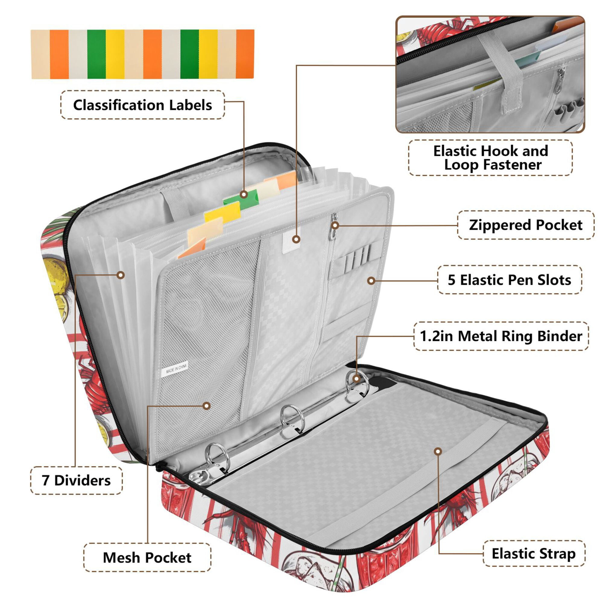 FORMRS Accordion File Folder A4 Size 7-Pocket Expanding Document Organizer Bag with 3 Ring Binder, Red Lobster