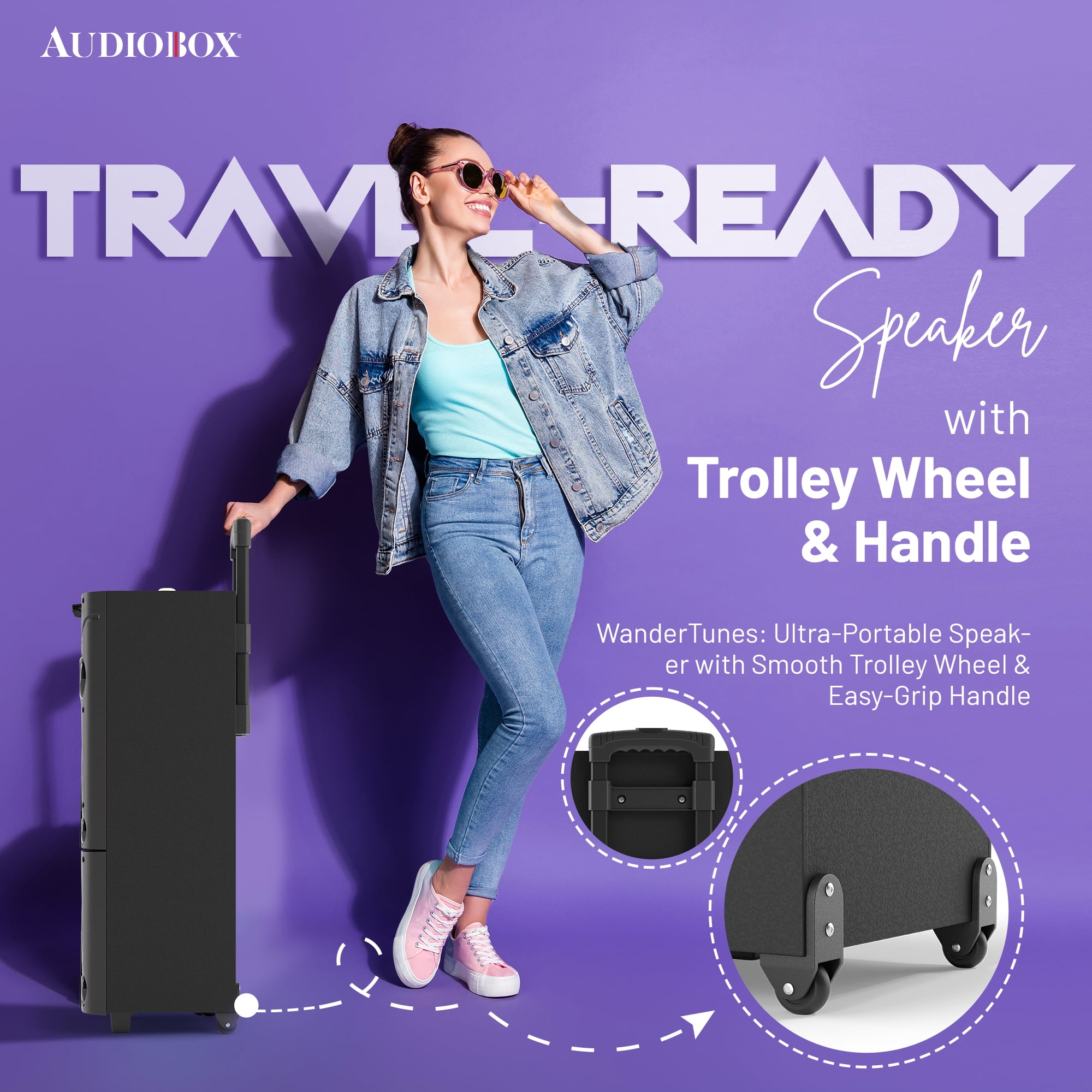 AudioBox ABX-8080R Dual 8" Bluetooth Portable Party Speaker with Wireless Microphones, LED Lights, FM Radio, USB, AUX, microSD, Karaoke Speaker