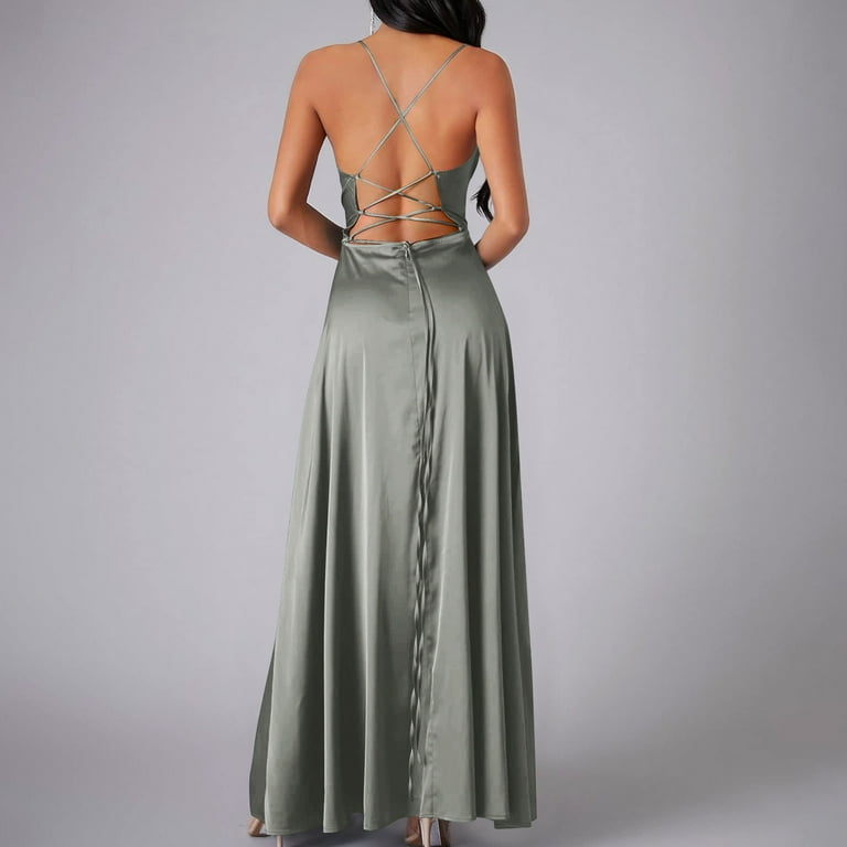 Cavosen Wrap Dresses for Women Gray Elegant Spaghetti Strap