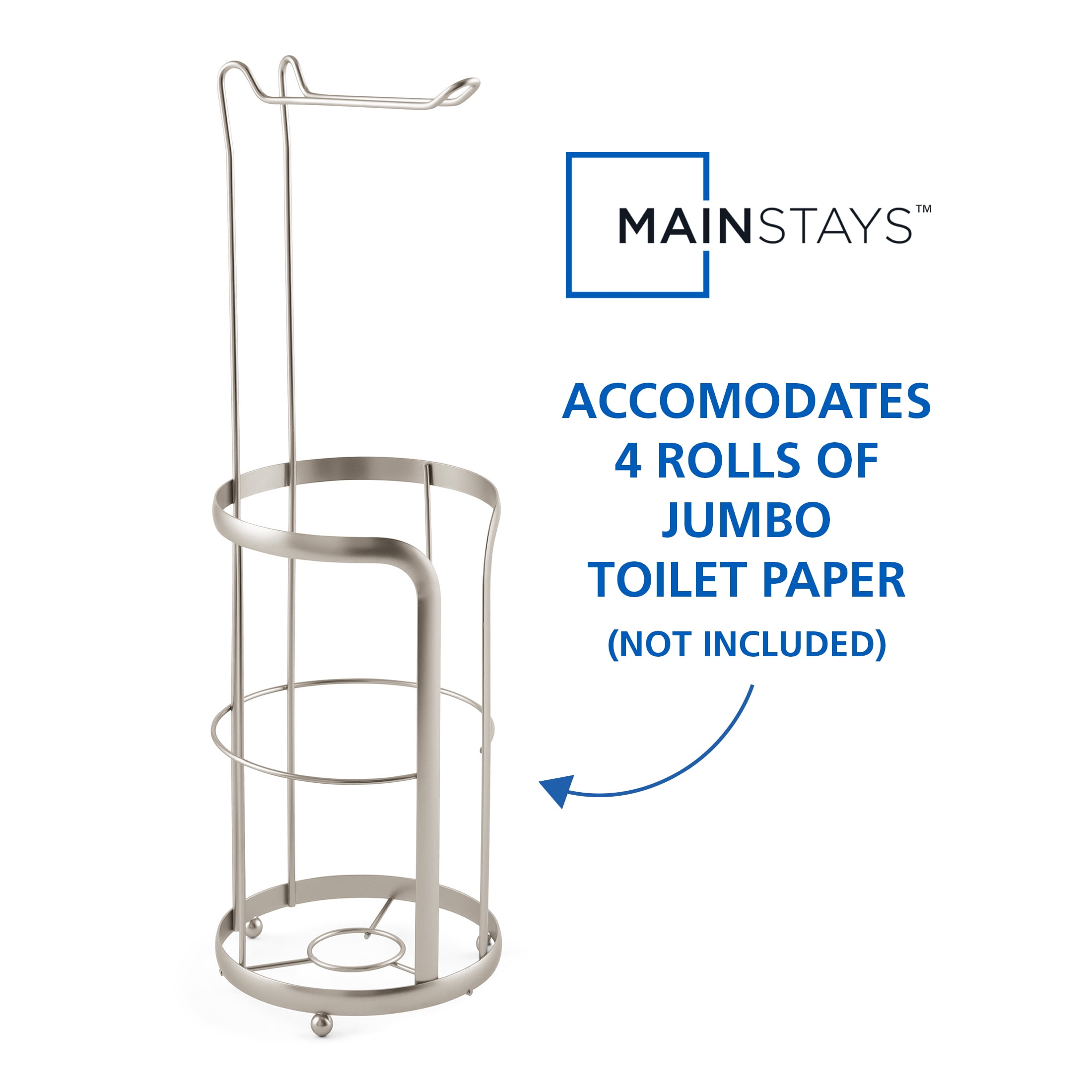 Mainstays Free Standing Satin Nickel Toilet Paper Holder and Roll Reserves Storage