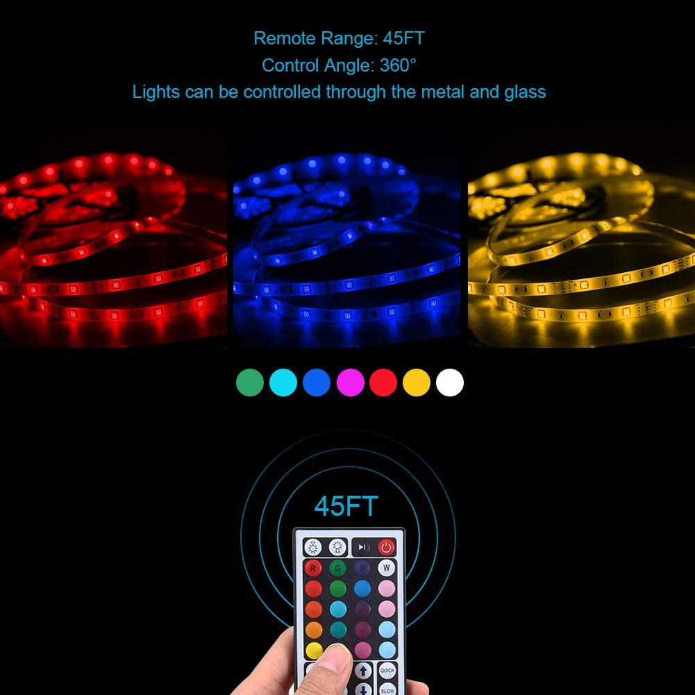LED Strip Lights,15ft Waterproof Led Lights SMD3528 RGB Color Changing Rope Lights with 44 Key Remote Controller Apply for TV,Bedroom,Party and Home Decoration