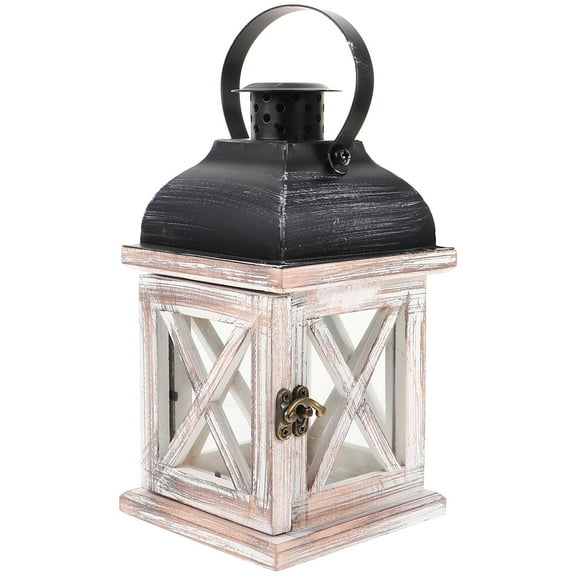 SEWCHICS Tealight Holders Vintage Wooden Lantern Candle Holder Iron Wood 1Set