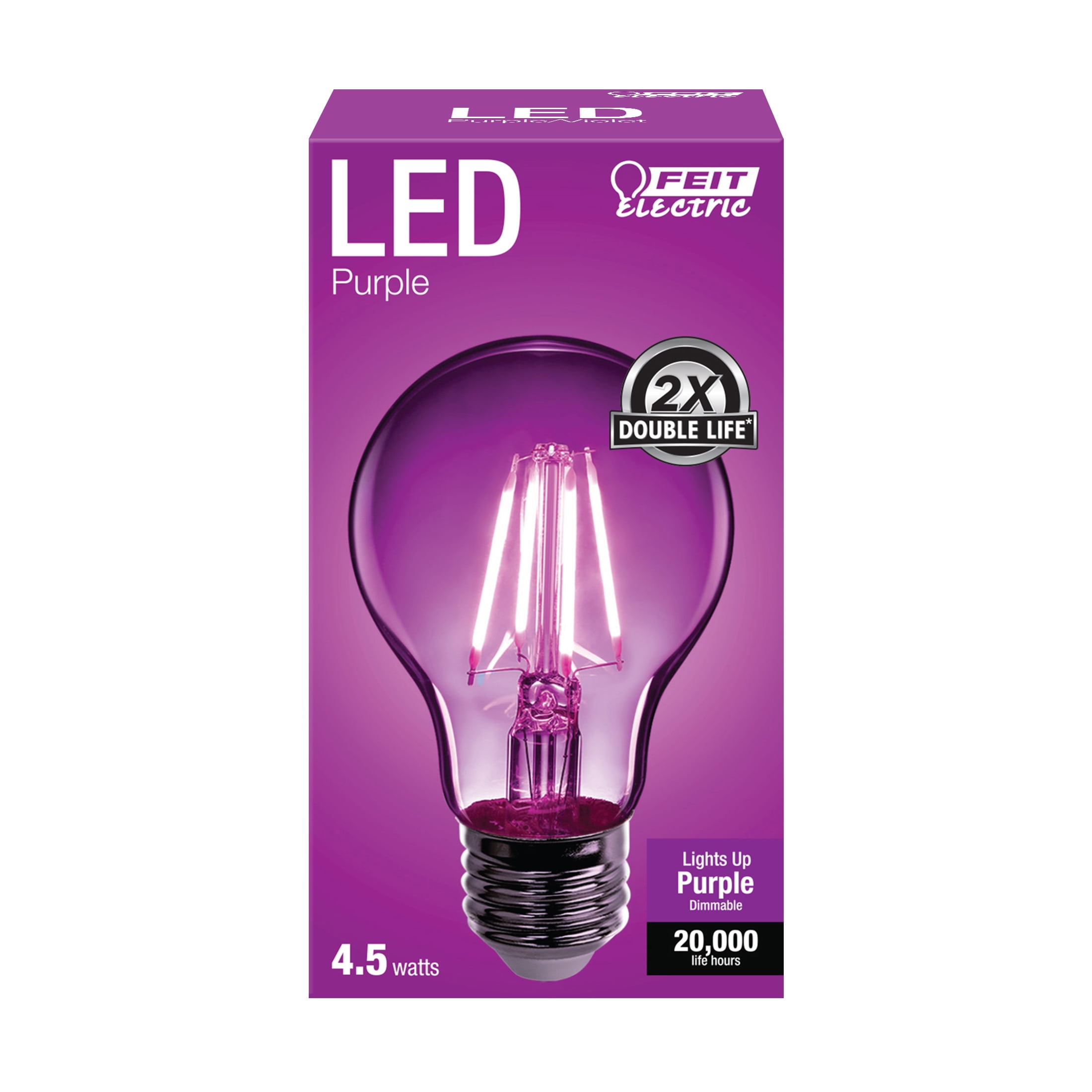 Feit Electric 4.5Watt (40W Dimmable Purple Clear Glass, A19 E26 LED Light Bulb Walmart.com