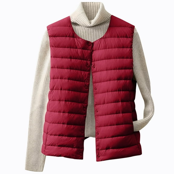 Womens Vest Jacket Plus Size Wadded Style Down Coat Tank Siolid (Red 2XL)