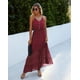 thumbnail image 3 of Vestido Maxi de Verano PRETTYGARDEN con Tirantes Finos Vino Tinto Talla M, 3 of 4