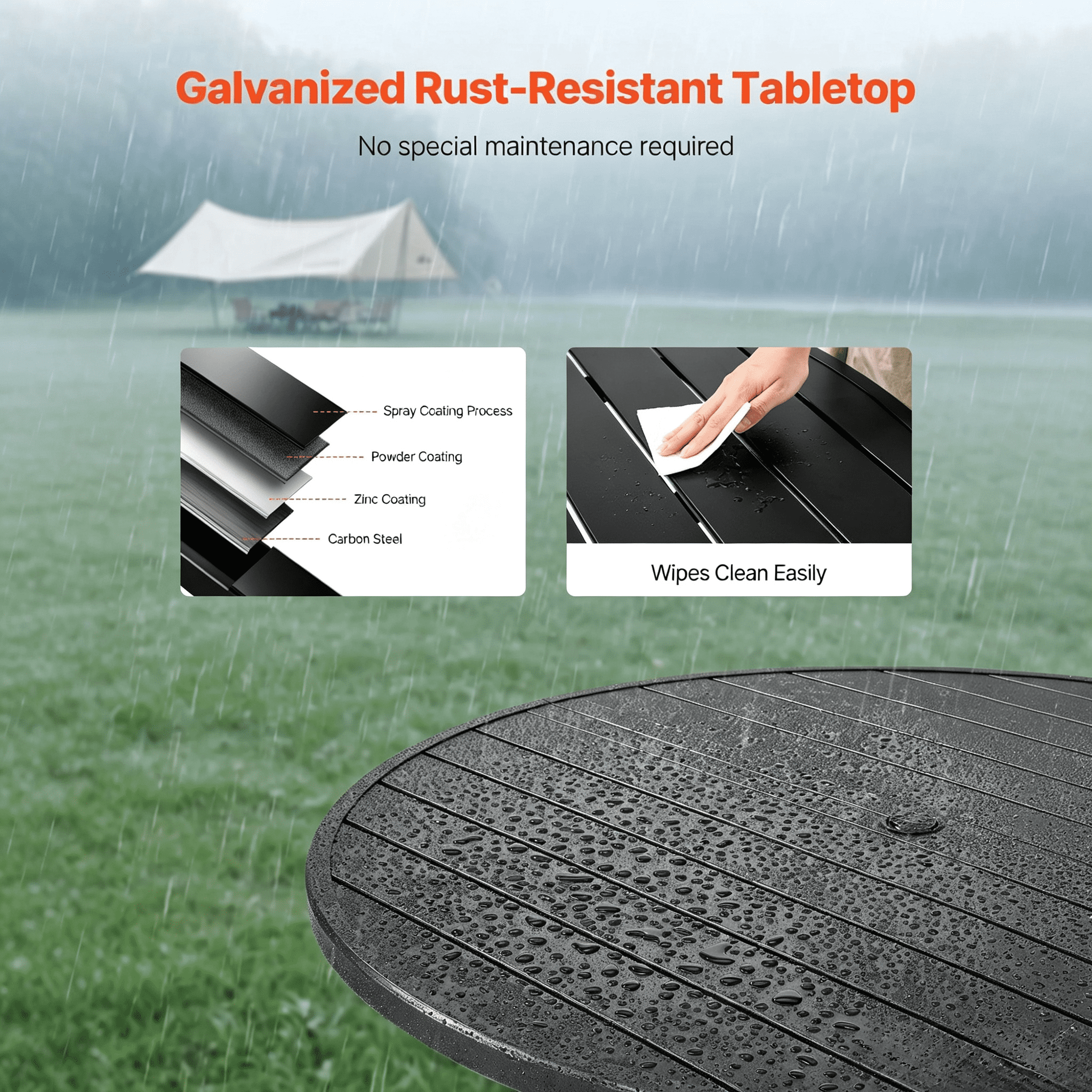 Outdoor Patio Dining Table, 47 inch Round Metal Steel Slat Backyard Bistro Tables, with 1.5 in Umbrella Hole, Outside All-Weather Large Furniture for Lawn Garden Porch, Black