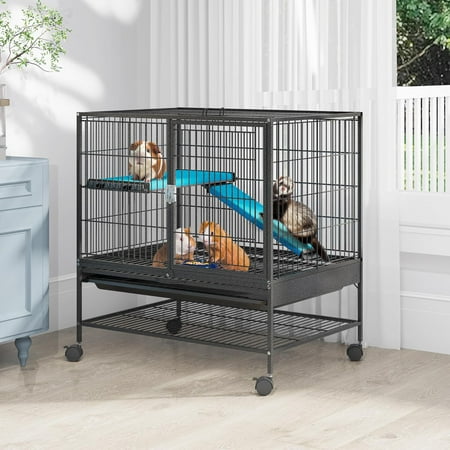 Metal 2-Tiers Small Animal Cages for Adult Rats Ferret Chinchilla Guinea Pig Large Hamster Indoor Critter Nation Cage Single-Story