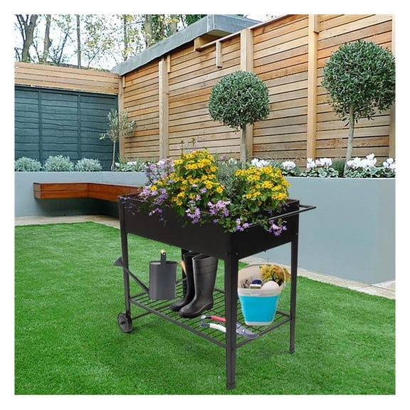 Mobile Metal Raised Garden Bed Cart with Legs, Elevated Tall Planter Box with Wheels for Outdoor Indoors House Patio Backyard Vegetables Tomato DIY Grow Black