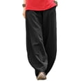 thumbnail image 1 of Pantalones de mujer, Pantalones sueltos de mujer Piernas anchas con bolsillos Pantalones holgados de Meterk Negro/Grande, 1 of 7