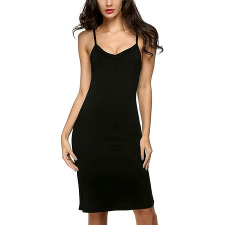 

Women Full Slips Sexy Chemise Nightgown V Neck Straight Dress Nightwear