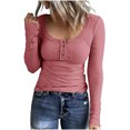 thumbnail image 2 of Dyegold Women's Long Sleeve Shirts Casual Fall Fashion 2023 Henley Top Button Down Blouses Basic Ribbed Knit T Shirts Tunic, 2 of 6