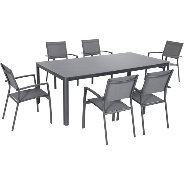 Hanover Fresno 7Piece Outdoor Dining Set with 6 Sling Arm Chairs and a