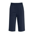 thumbnail image 5 of Capris Pants for Women Summer Casual Loose Linen Elastic High Waist Straight Leg 2026 Lounge Beach Cropped Trousers Navy L, 5 of 6