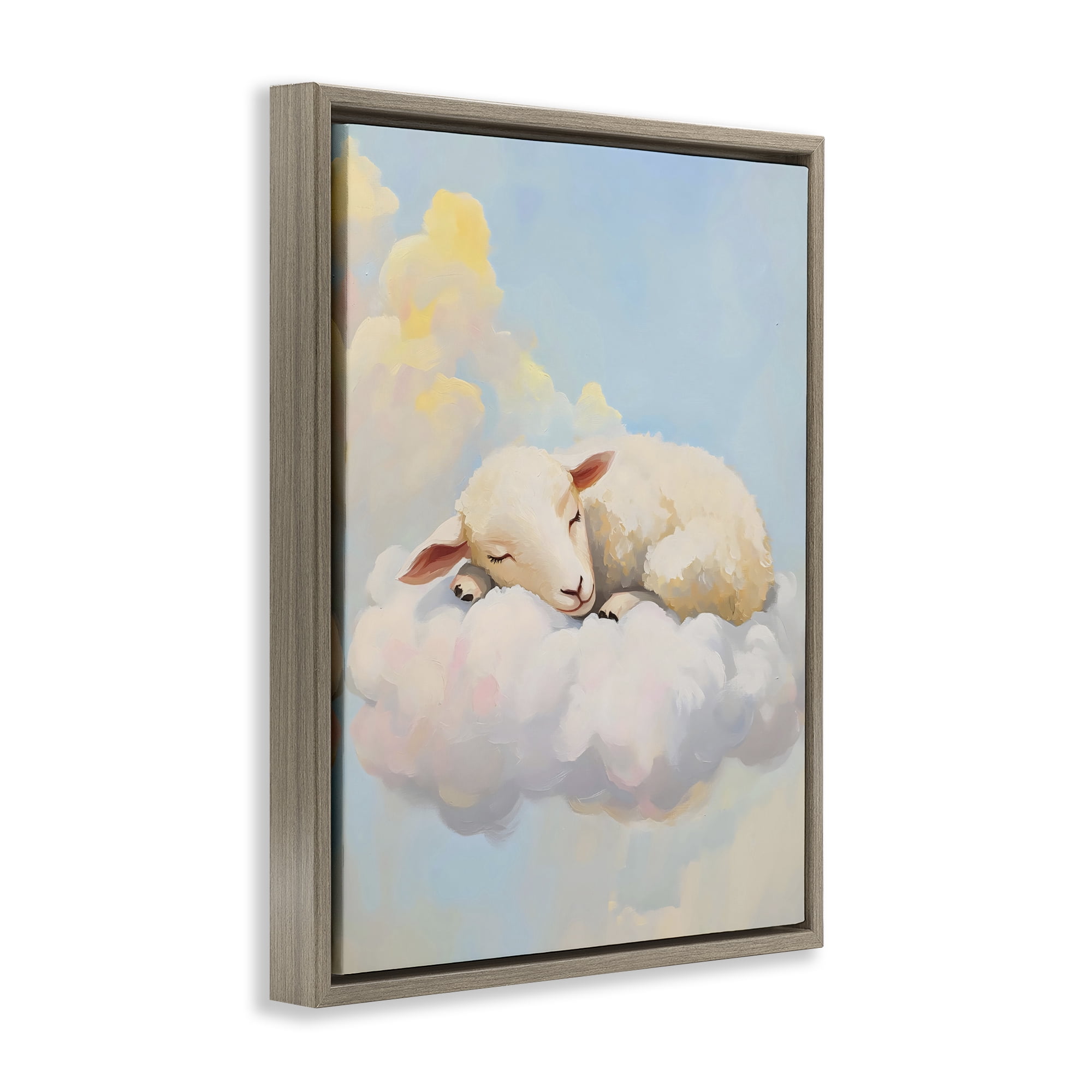 Stupell Industries Sleeping Sheep on a Cloud Brown Framed Floater Canvas Wall Art, design by The Prints Vibe