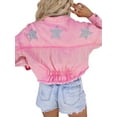 thumbnail image 5 of Franhais Women Denim Jacket, Long Sleeve Turn-down Collar Button Closure Stars Tasseled Fall Jacket Streetwear, 5 of 6