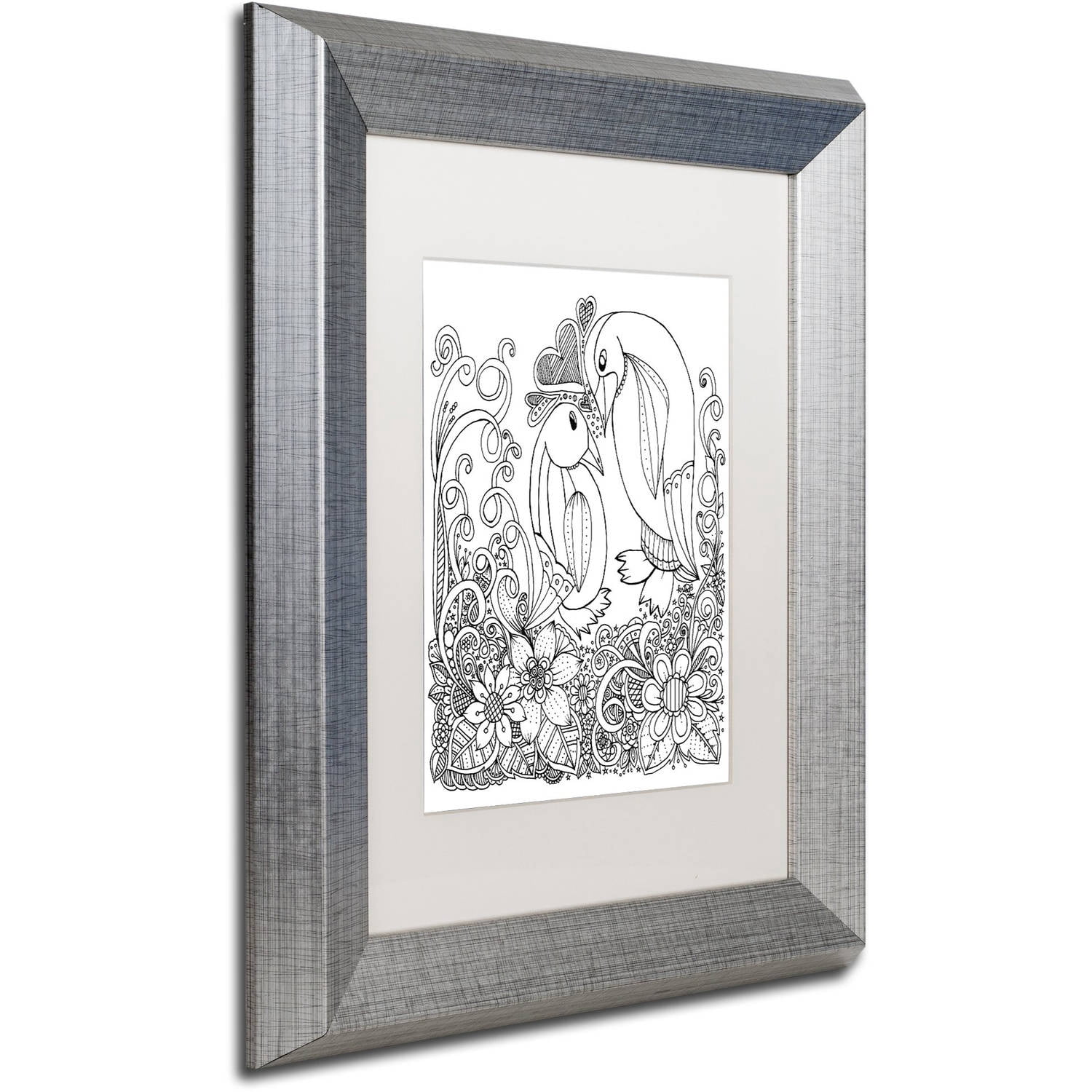 Trademark Fine Art "Penguins" Canvas Art by KCDoodleArt White Matte, Silver Frame