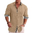 thumbnail image 2 of Yoodem Mens Shirts Men's T-shirts Men Daily Cotton Shirt Long Sleeve Hippie Casual Beach T Shirts with Button Blouse Shirts for Men Khaki M, 2 of 5