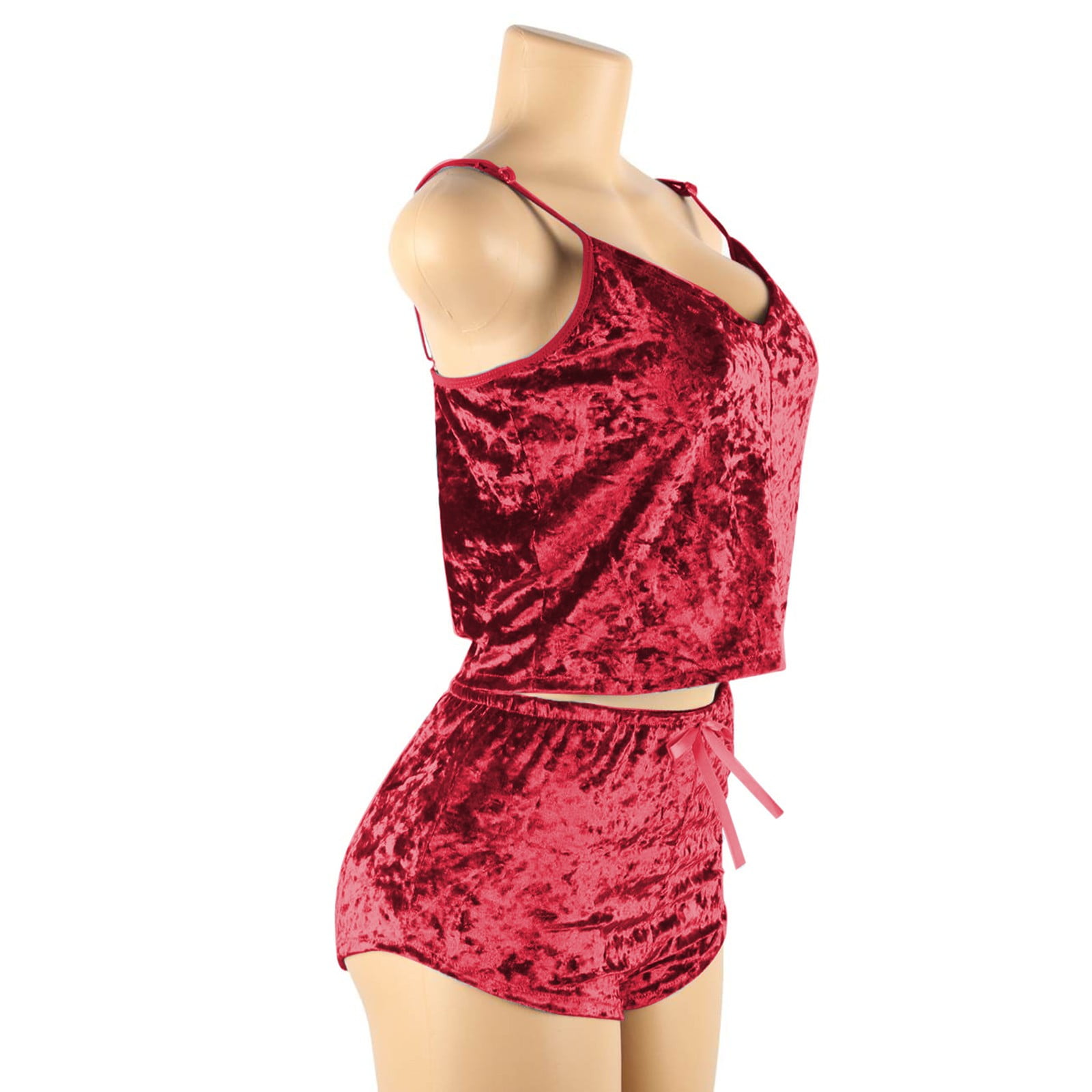 RPVATI Women Sexy Velvet Pajama Camisole Shorts Underwear Plus Size Soft  Sleepwear 